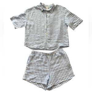 H&M Striped Linen Short Sleeve Button Front Shirt and Shorts Set Size Large